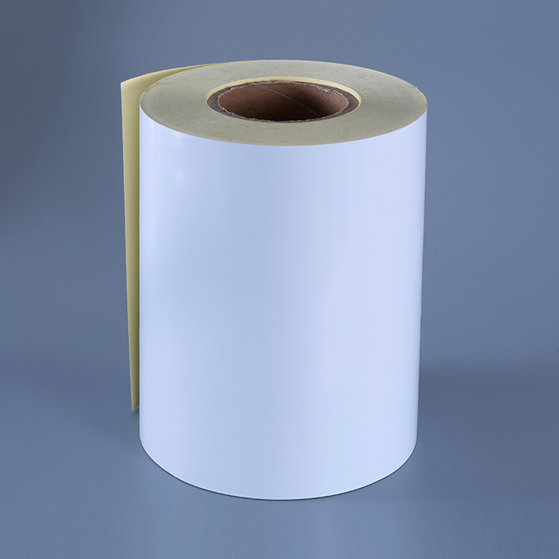 50mic Glossy White Polyester Film sui tenaces Label Cum Removable tenaces Sin repugnans et summus Temperature repugnans