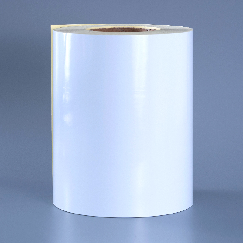50mic Glossy White Polyester Film sui tenaces Label Cum Removable tenaces Sin repugnans et summus Temperature repugnans