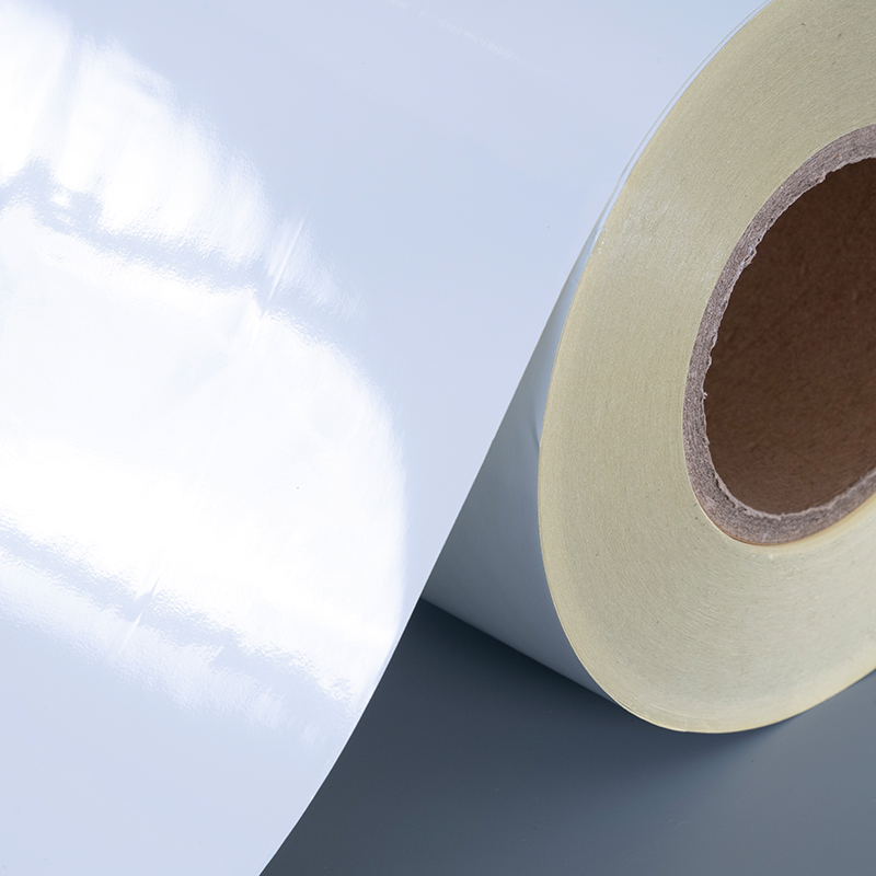 50mic Glossy White Polyester Film sui tenaces Label Cum Removable tenaces Sin repugnans et summus Temperature repugnans