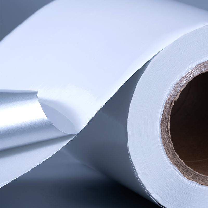 25mic Glossy White aluminized Polyester Film Self Tenaces Label cum aqua-dicentur Acrylic Tenaces pro Inkjet Typographia